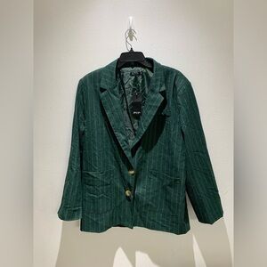 Nasty Gal Women's Oversized Striped Wool Look Blazer Green Pockets Size 10 NWT